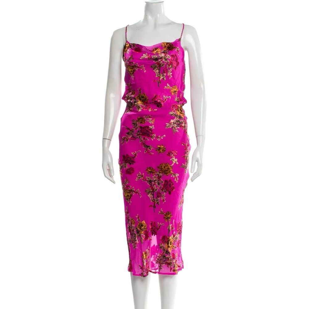 Rat & Boa Long Dress Size Small 100% Silk Pink Floral Sleeveless Square Neckline